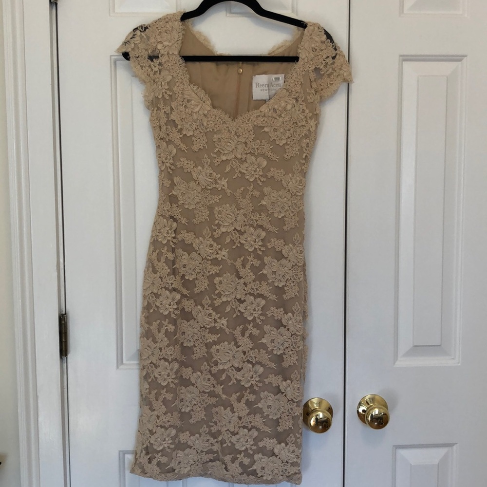 Reem Acra Beige Lace Dress